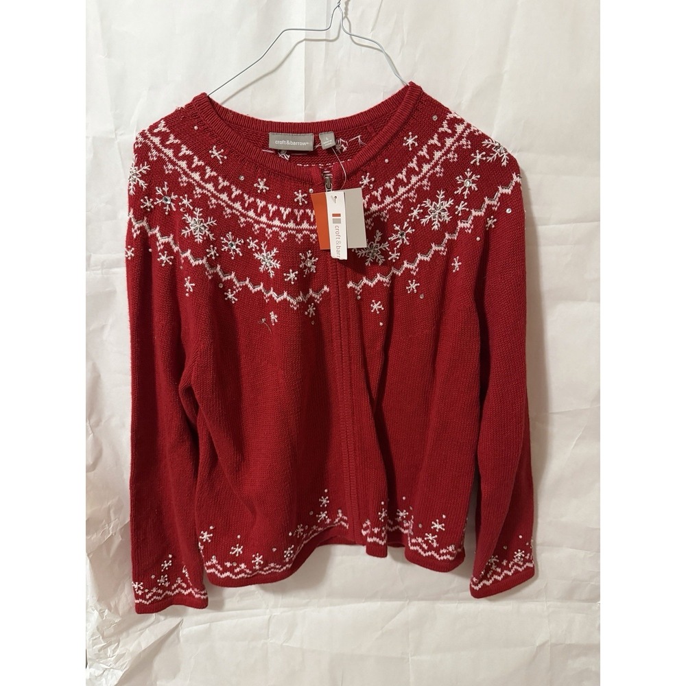 Croft & Barrow full-zip holiday cardigan sweater Nordic Style Size L